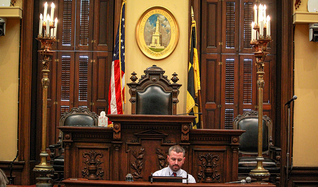 Councilman Eric T. Costello of District 11 chairs a committee hearing in Council Chambers. 